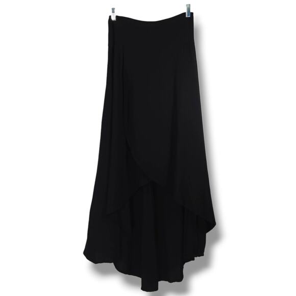 O'Neill High Low Maxi Skirt Back Zip Asym Hem Flowy Black Resort Travel Boho M - Picture 2 of 11